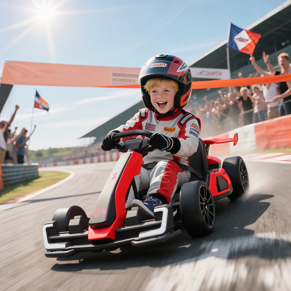 image 1 of HOMCOM 24V Electric Go Kart for Kids, Ride On Racing Kart with Adjustable Seat, Battery Powered Drifting Ride On Car with Music, Light, Slow Start, Button Start, Horn, for 6-12 Years, Red