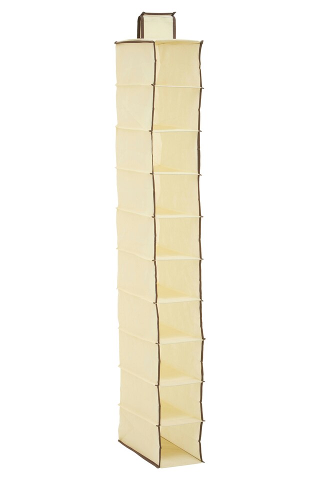 image 1 of Interiors by Premier 10-Section Hanging Shoe Organiser In Cream With Brown Trim, Space-Saving Fabric Shoe Rack For Closets | Cream