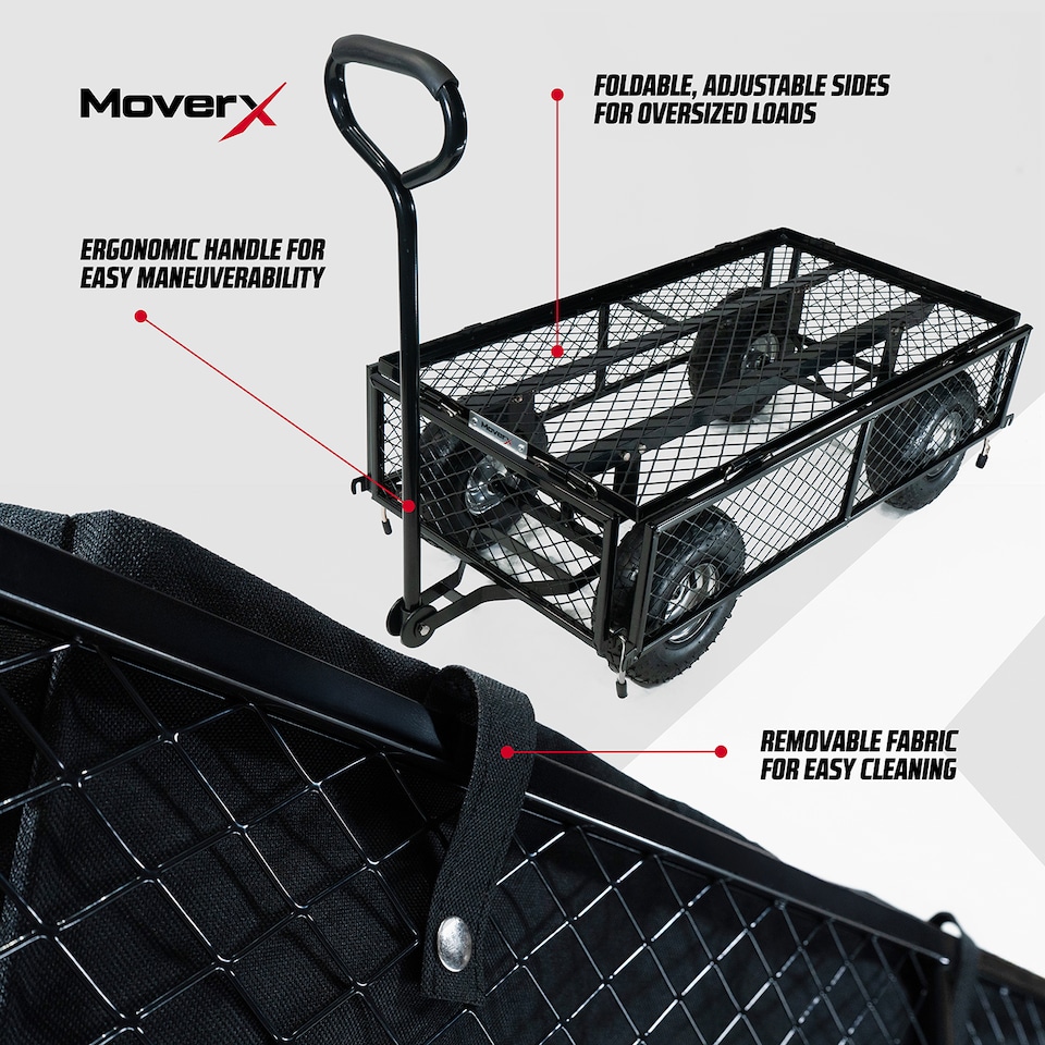 image 1 of MoverX 250KG Garden Trolley Heavy-Duty Wagon, Folding Sides, Rubber Wheels