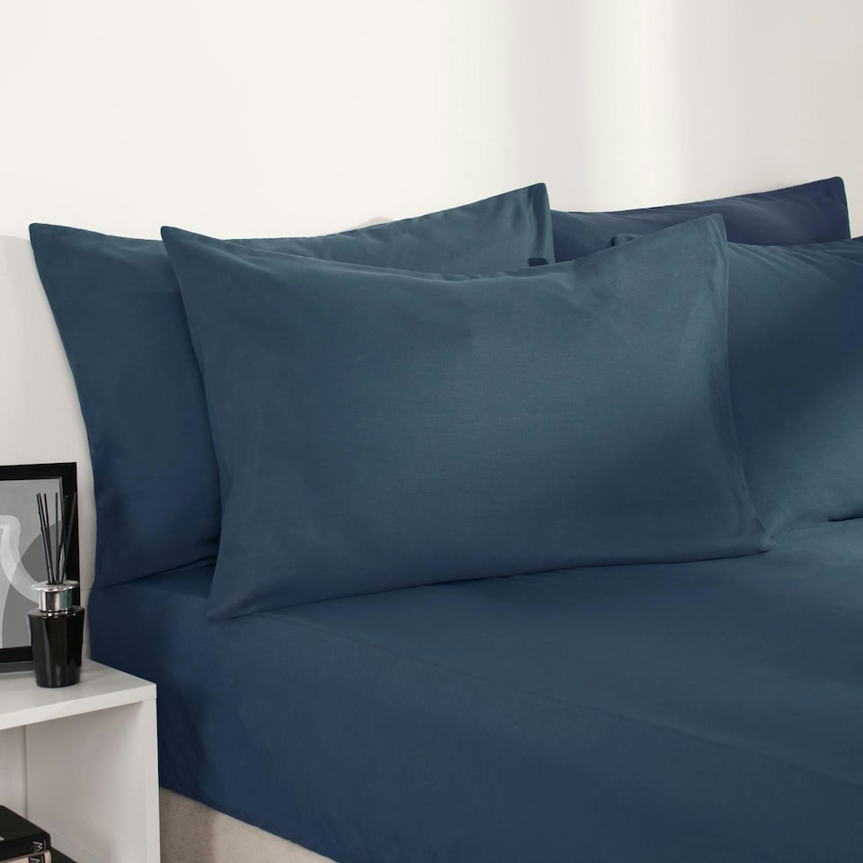 image 1 of OHS Soft Plain Fitted Bed 25cm Deep Elasticated Sheet, King - Denim Blue