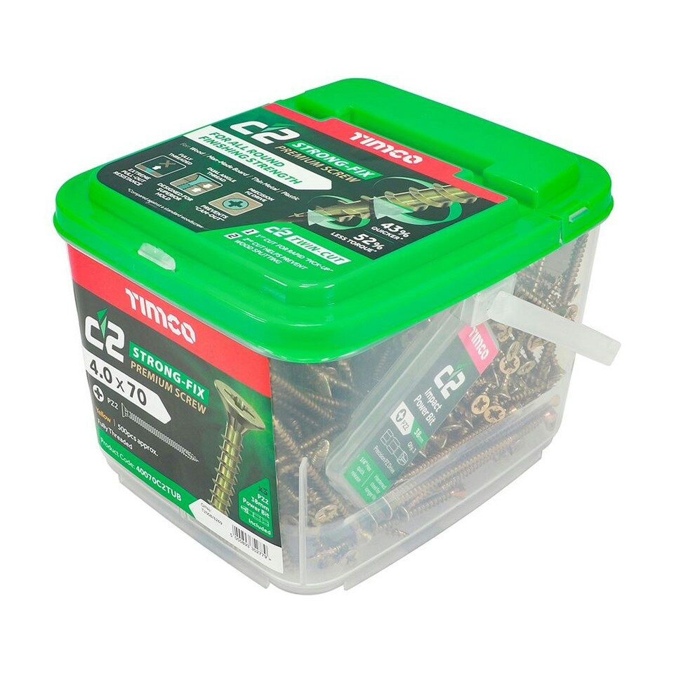 image 1 of Timco - C2 Strong-Fix Multi-Purpose Premium Screws - PZ - Double Countersunk - Yellow (Size 4.0 x 70 - 500 Pieces)