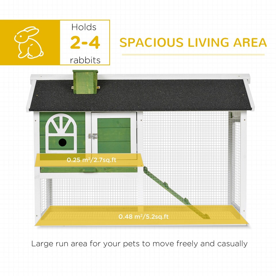 image 1 of PawHut Rabbit Hutch, Guinea Pig Hutch 2 Tiers Outdoor w/Tray & Ramp, Green