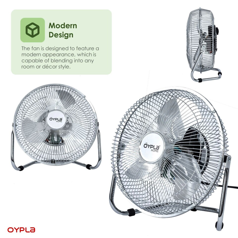 image 1 of Oypla 9" Inch Chrome 3 Speed Floor Standing Gym Fan Hydroponic
