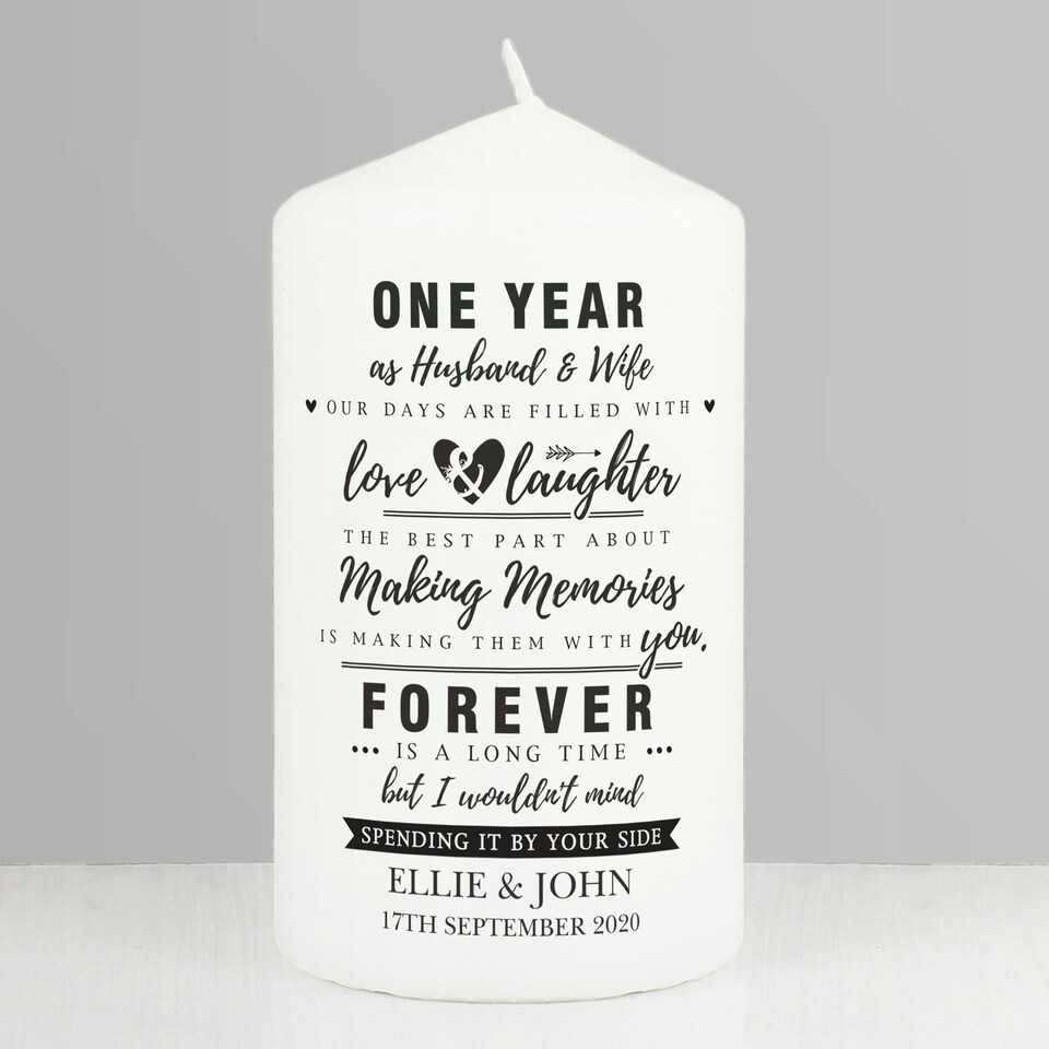 image 1 of Personalised Typography Anniversary Pillar Candle White