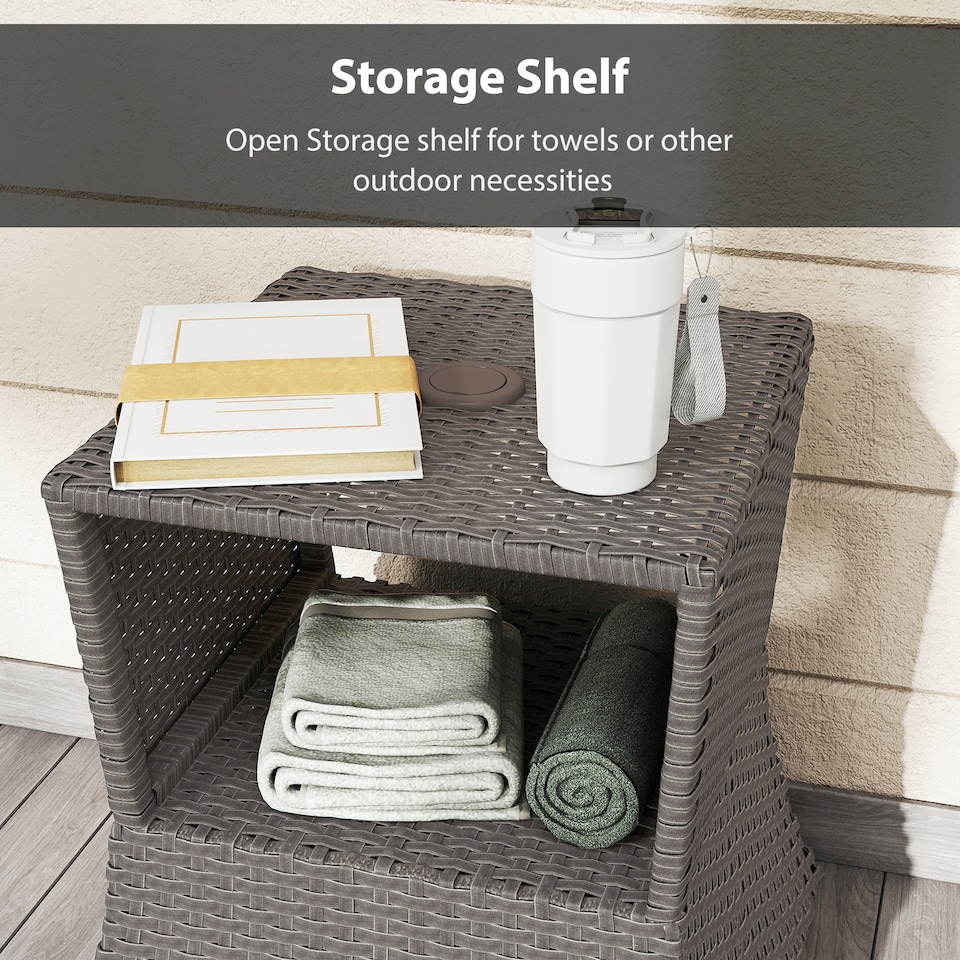 image 1 of Outsunny Rattan Wicker Tea Coffee Table w/ Umbrella Hole Dark Grey | Grey | Dark Grey | 54 x 54 x 55 cm