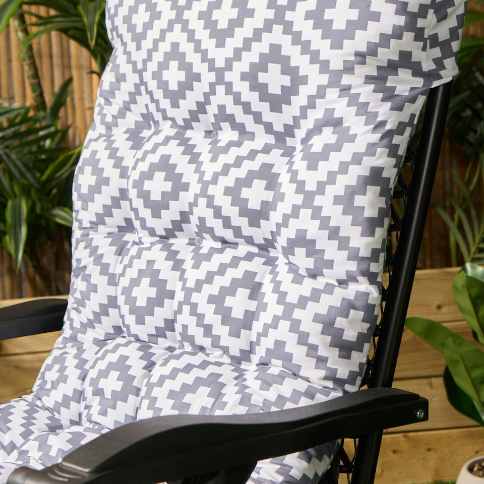 image 1 of OHS 2 x Geometric Print Outdoor Garden Patio Deck Zero Gravity Chair Sun Lounger Soft Thick Plump Comfy Filled Cushion Grey | 160 x 50cm