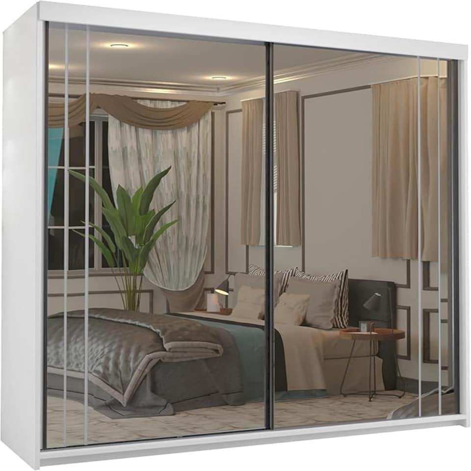 image 1 of Sliding Wardrobes 4U Modern Full Mirror Sliding Door Wardrobe – 150cm, 2 Doors, Shelves & Drawers, Space-Saving Bedroom Storage Grey | Grey 150cm