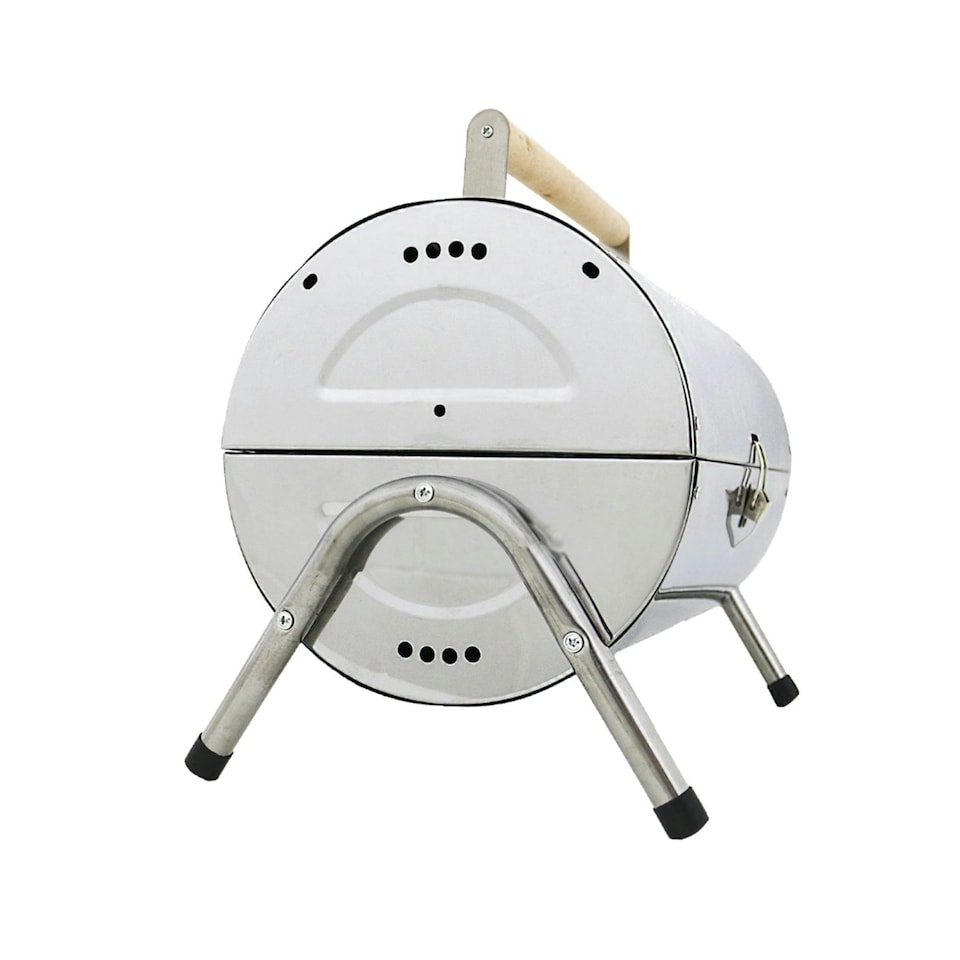 image 1 of Oypla Portable Camping Stainless Steel Barrel BBQ Charcoal Barbecue Table Top