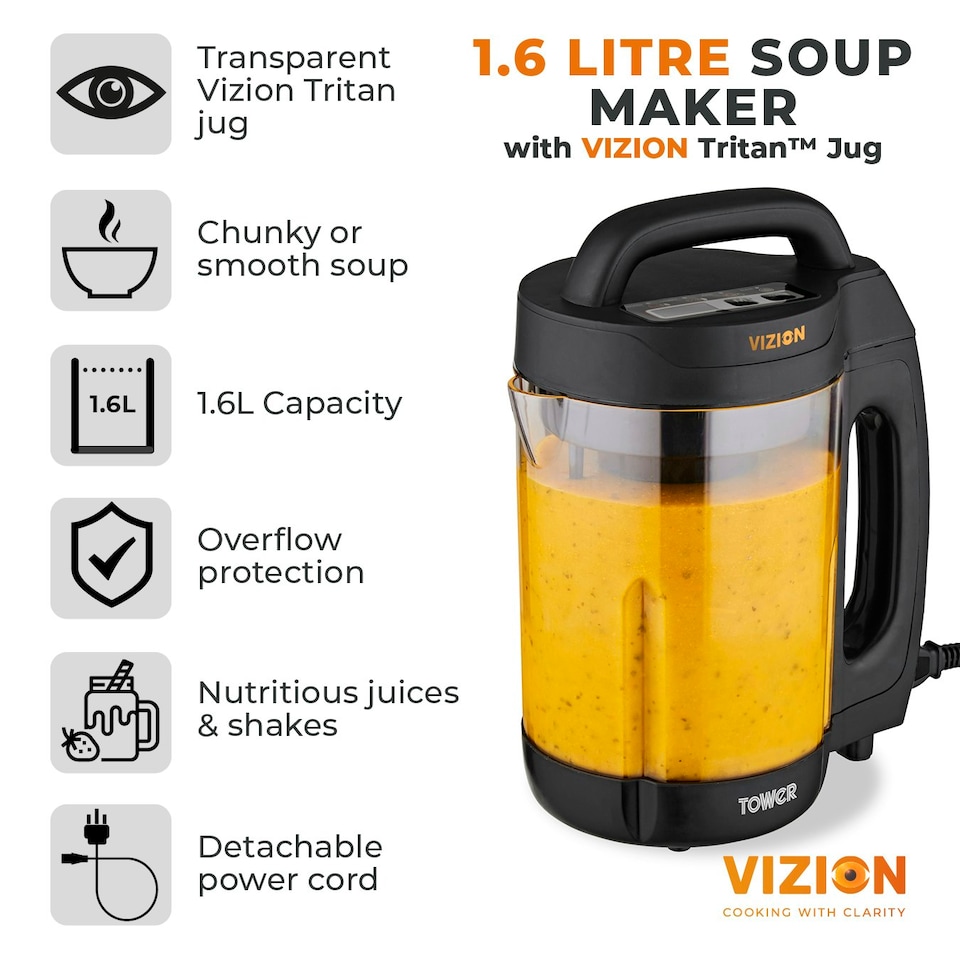 image 1 of Tower T12067 1.6L Vizion Soup Maker Black