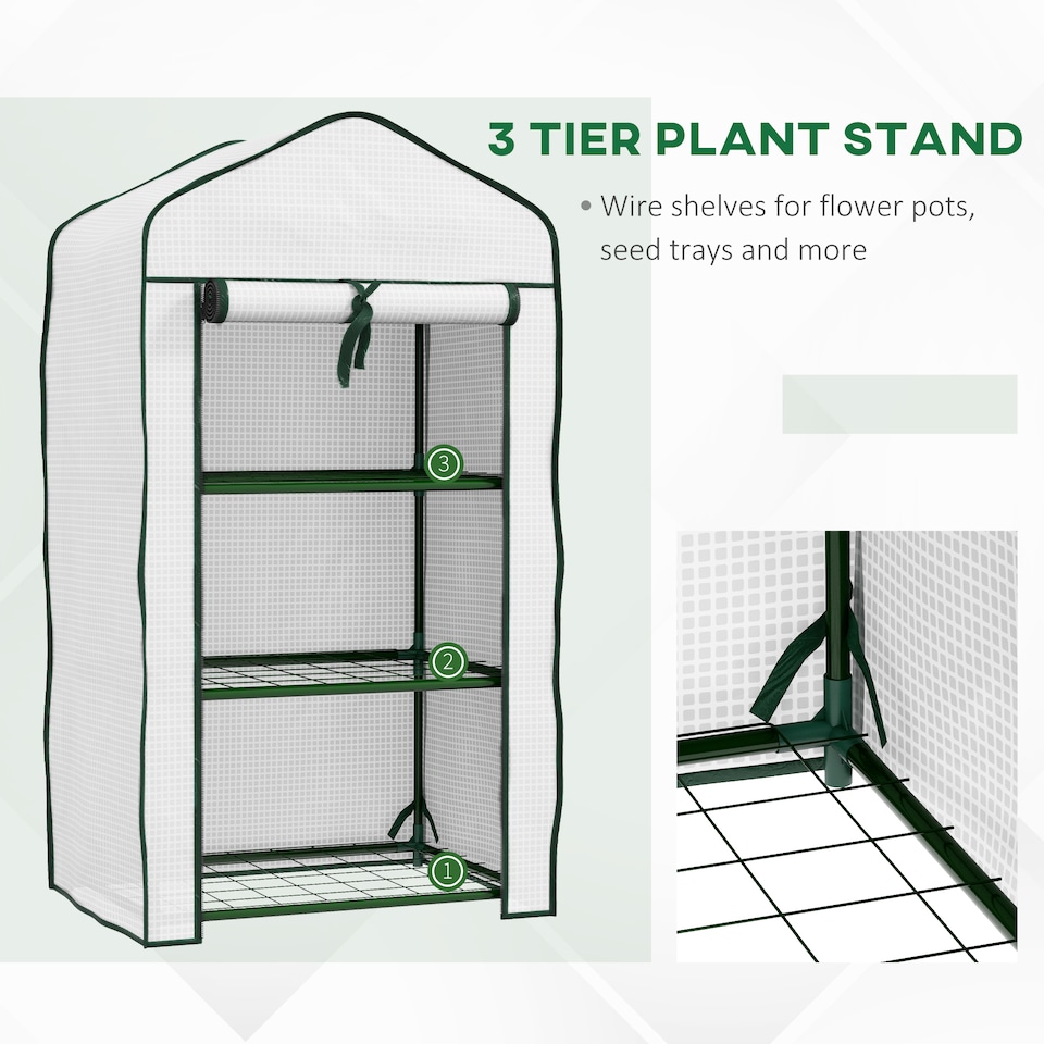image 1 of Outsunny Portable Mini Greenhouse with Roll-up Door and Wire Shelves, White
