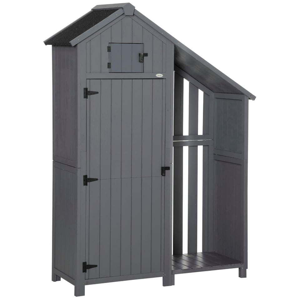 image 1 of Outsunny Garden Storage Shed With Shelves Log Rack for Garden Tools