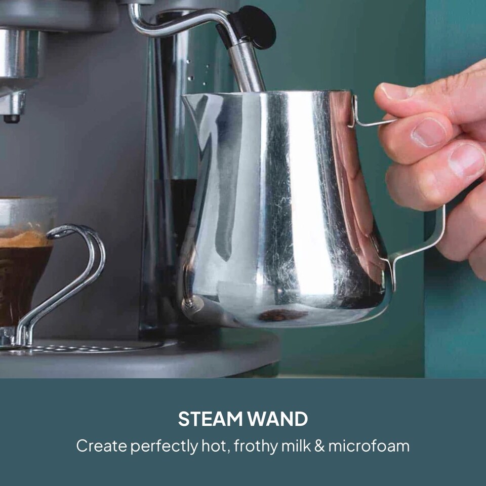 image 1 of Cooks Professional 15-Bar Retro Espresso Coffee Machine 1.2L with Frothing Steam Wand | Grey | Grey & Silver