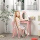 image 2 of ZONEKIZ Kids Dressing Table with Mirror and Stool, Girls Vanity Table Makeup Desk with Drawer, Cute Animal Design, for Ages 3-6 Years, Pink