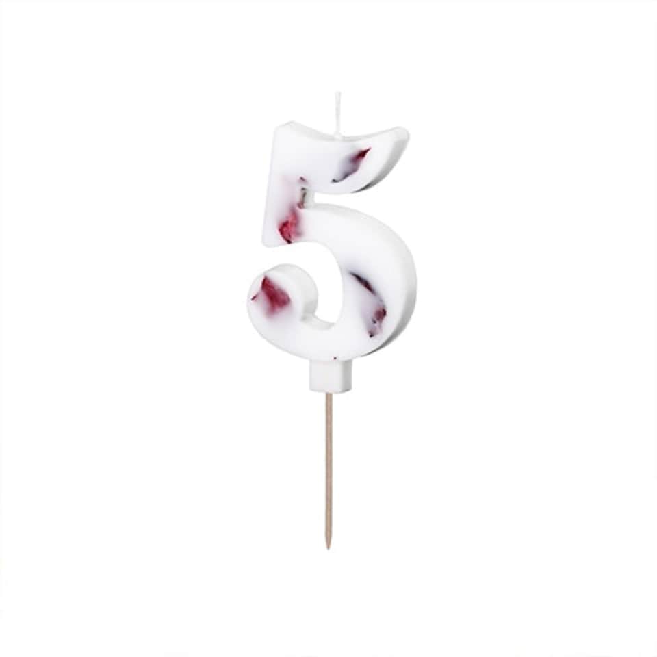 White with Flower Petals Number 5 Shaped Candle 8cm