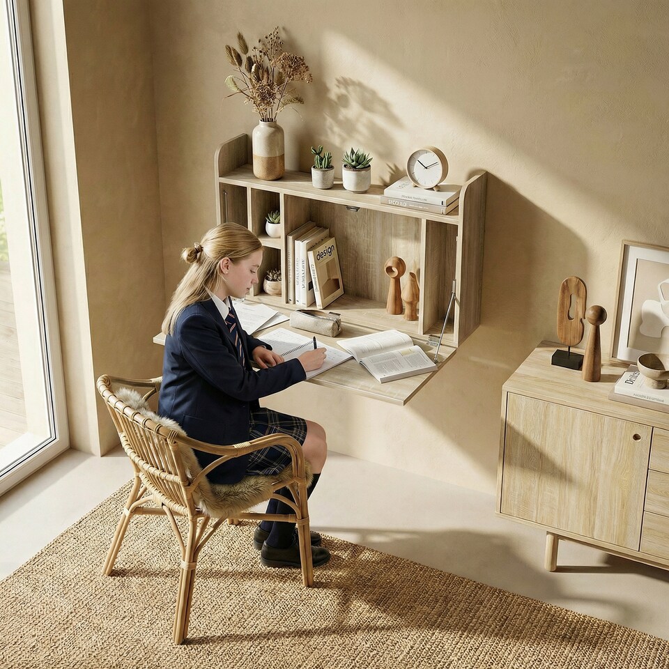 image 1 of HOMCOM Wall Mounted Table w/ Space Saving Storage Compartments