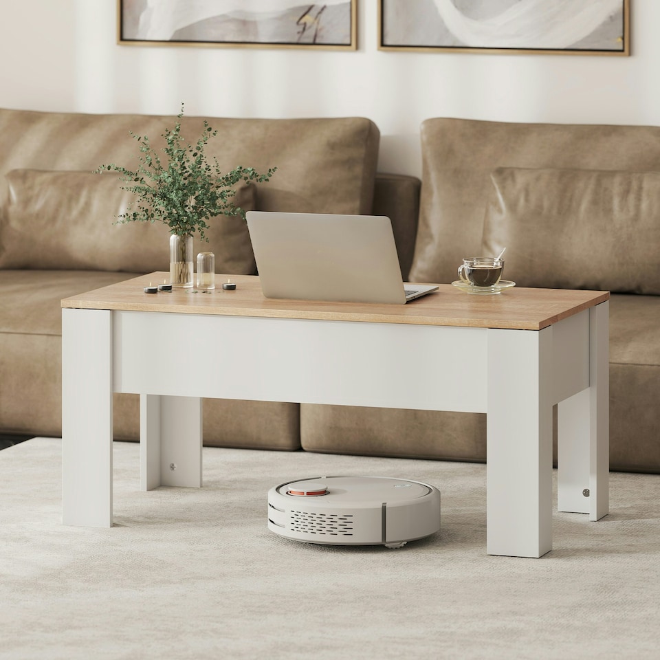 image 1 of HOMCOM Lift Top Coffee Table w/Storage Compartment, Living Room Center Table White