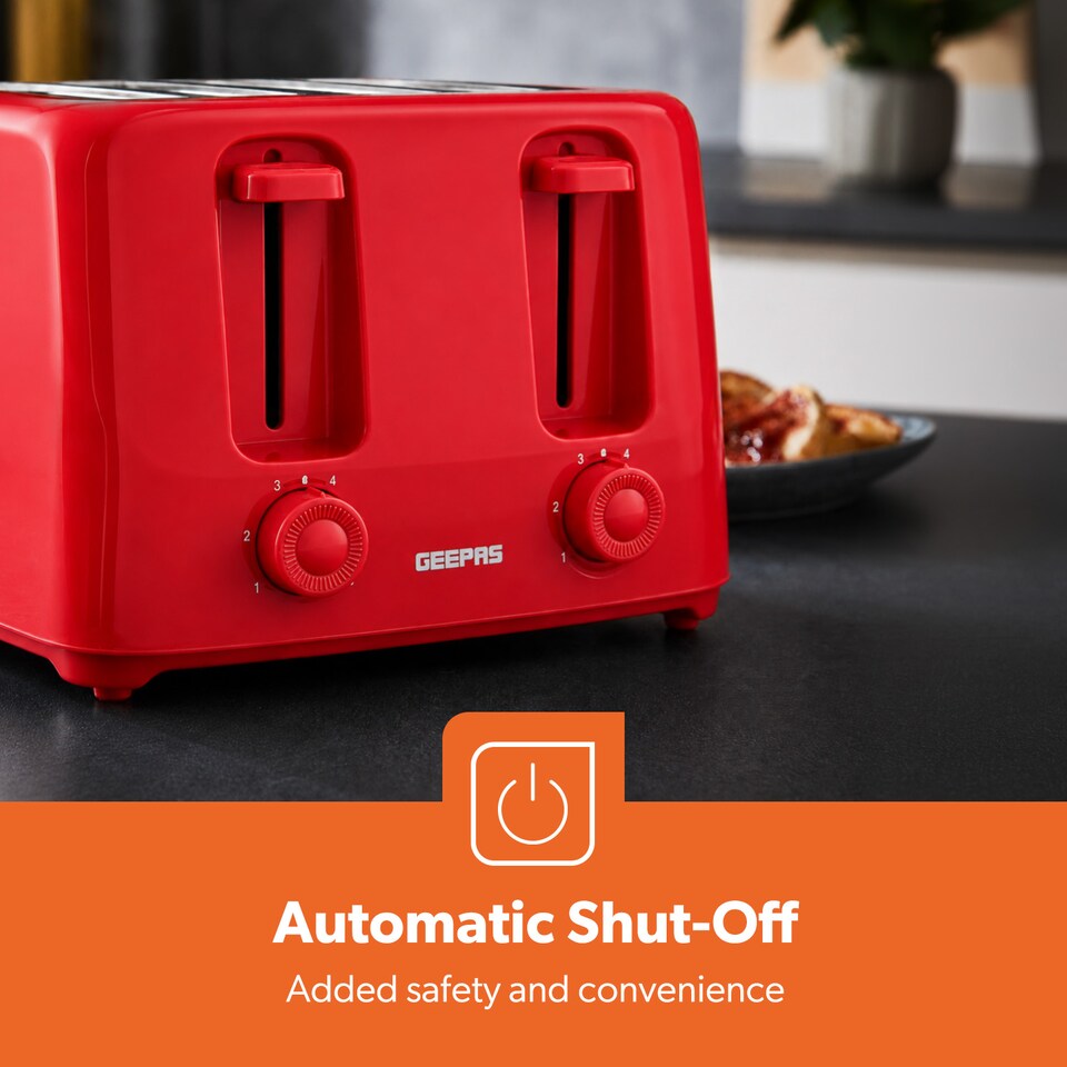 image 1 of GEEPAS 4 Slice Toaster 1400W, Red