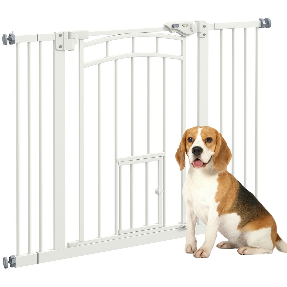 image 1 of PawHut Pressure Fit Safety Gate, Dog Gate w/ Small Cat Door, 74-100cm Openings