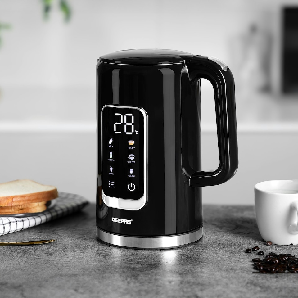 image 1 of GEEPAS 1.7L Digital Electric Kettle 2 Slice Bread Toaster & Microwave Kitchen Combo Set Black
