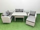 image 1 of Fimous High Back Poly Rattan Garden Furniture Set with Reclining Chair Loveseat Sofa Rectangular Dining Table Indoor Outdoor Patio  Set Big Stool 2 Side Table Light Grey