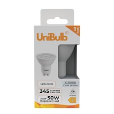 UniBulb LED GU10 345lm 3.6W 3000K (Warm White) Spotlight Downlight Light Bulb - Pack of 1 | White | Warm White | 1