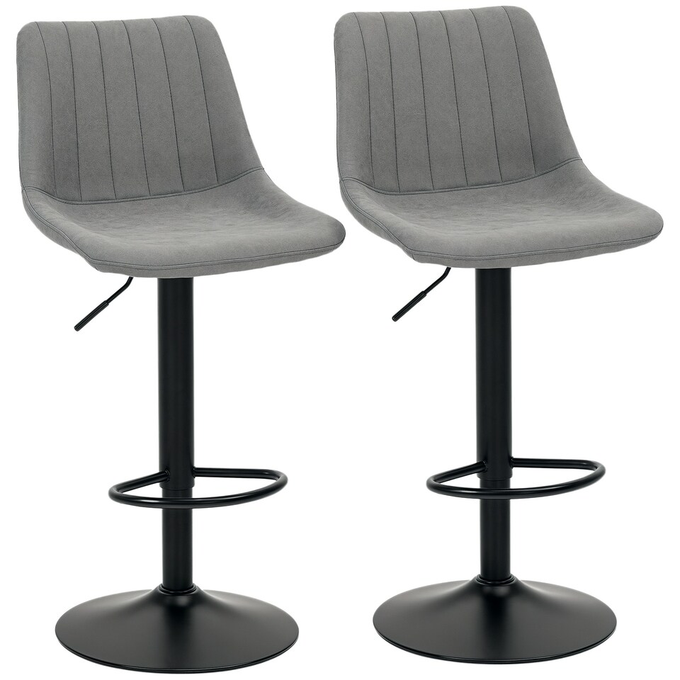 image 1 of HOMCOM Set Of 2 Microfibre Retro Tub Bar Stools Metal Frame Footrest Seat Grey
