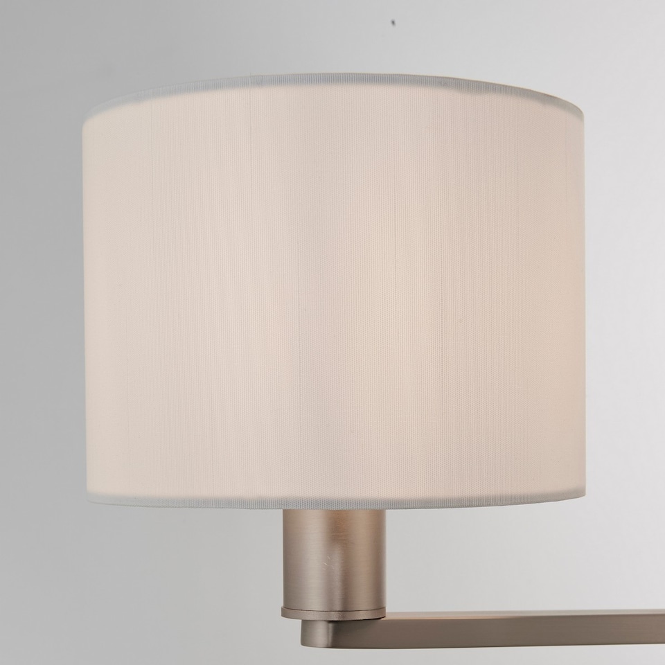 image 1 of Daley 3 Light Multi Arm Ceiling Pendant Matt Nickel, Triple Shade Vintage White Silk Effect, E14