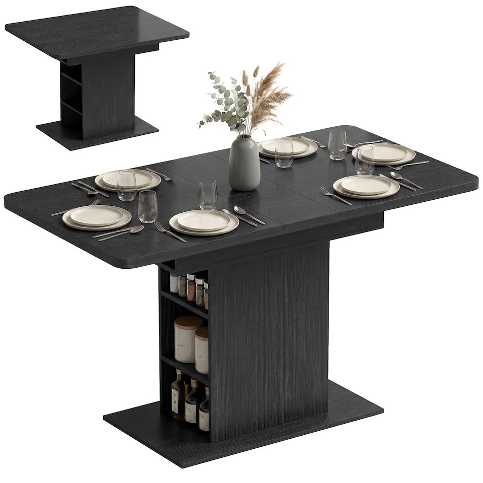 image 1 of HOMCOM Extendable Dining Table for 4-6, Kitchen Table with Shelves