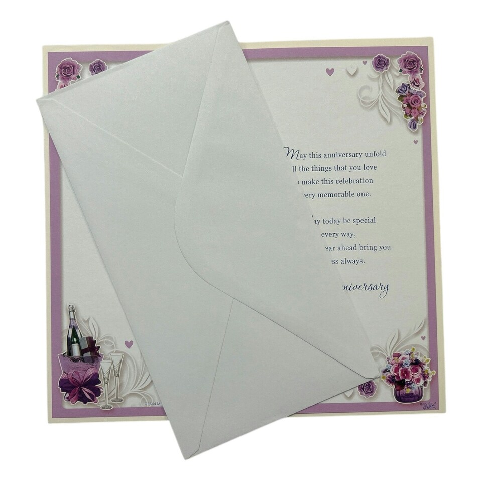 image 1 of Son & Daughter-in-Law Purple Floral Design Opacity Anniversary Card