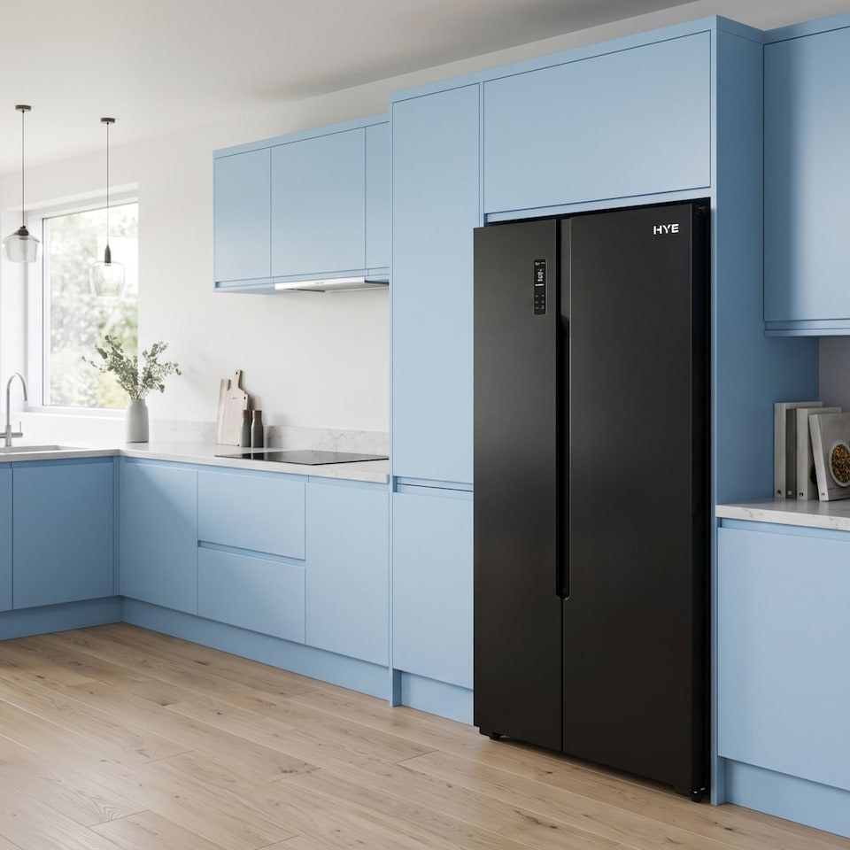 image 1 of HYE 442 Litre No Frost American Fridge Freezer, 91cm, Black - RF01AM442B01