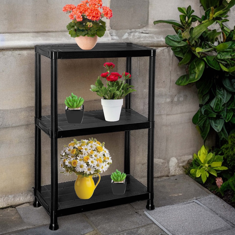 image 1 of 3 TIER PLASTIC STORAGE SHELVES SHELVING HOME GARAGE ORGANISER SHELF RACK