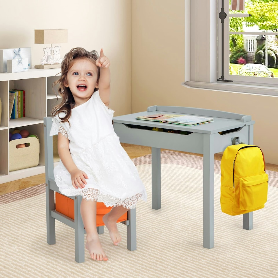 image 1 of COSTWAY Kids Table and Chair Activity Table Set Grey | Grey