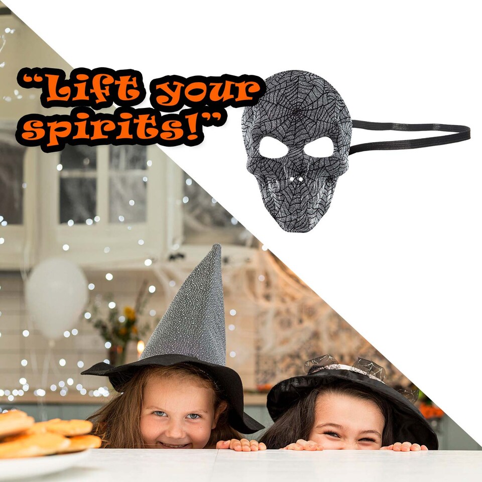 image 1 of vfm-estore Halloween Skull Mask Glitter Web Design Silver