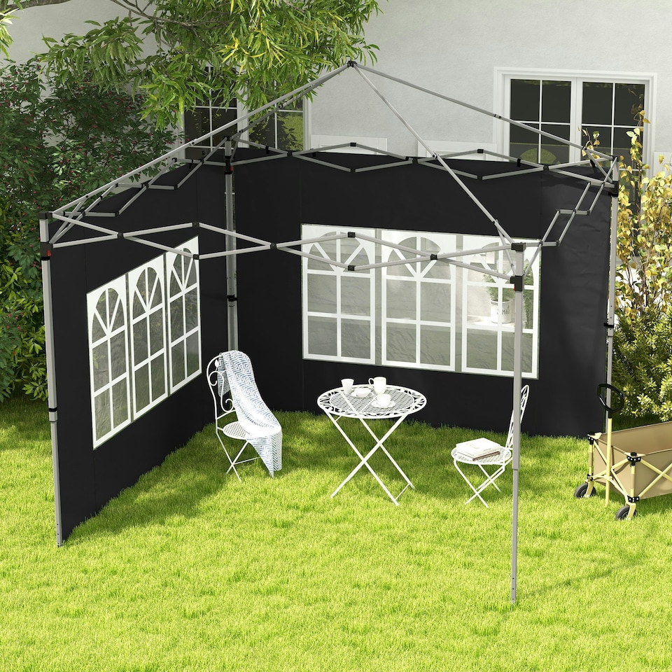 image 1 of Outsunny Gazebo Side Panels for 3x3(m) or 3x4m Pop Up Gazebo, 2 Pack, Black