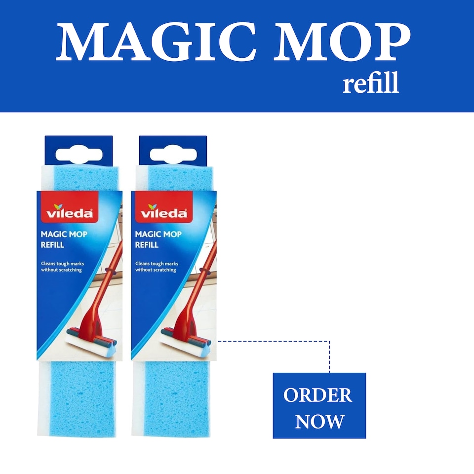 image 1 of Vileda Magic Mop Refill 3 Action Sponge Head Absorbent Foam Non Scratch Cleaning Mop Head Replacement Easy Pack of 2