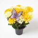 image 2 of Homescapes Set of 2 Yellow & Pink Carnation Artificial Flowers with Butterfly Decoration in Grave Vases