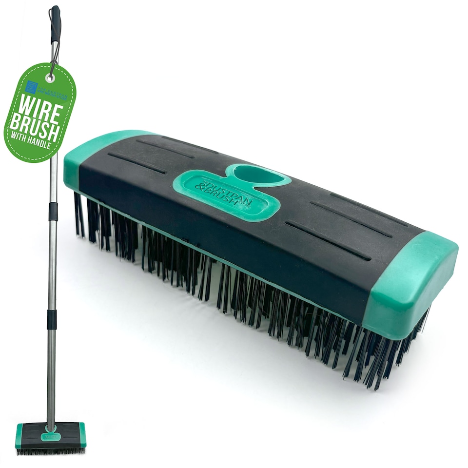 image 1 of Long Handled Wire Moss and Weed Brush Heavy Duty Patio Scrubber