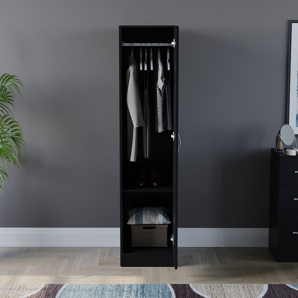 image 1 of Vida Designs Riano 1 Door Wardrobe With Shelf & Clothes Rail, Black
