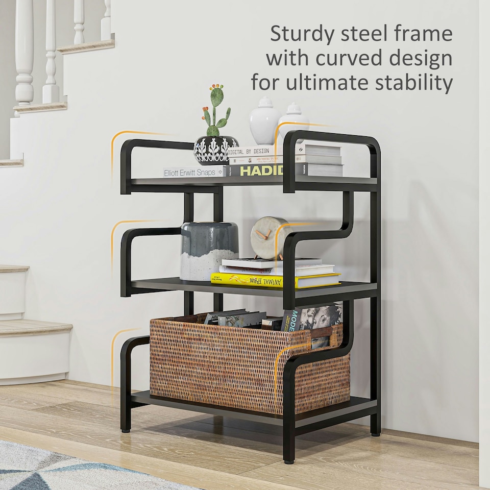 image 1 of HOMCOM 3-Tier Storage Shelf, Metal Shelves for Storage for Home Office, Black