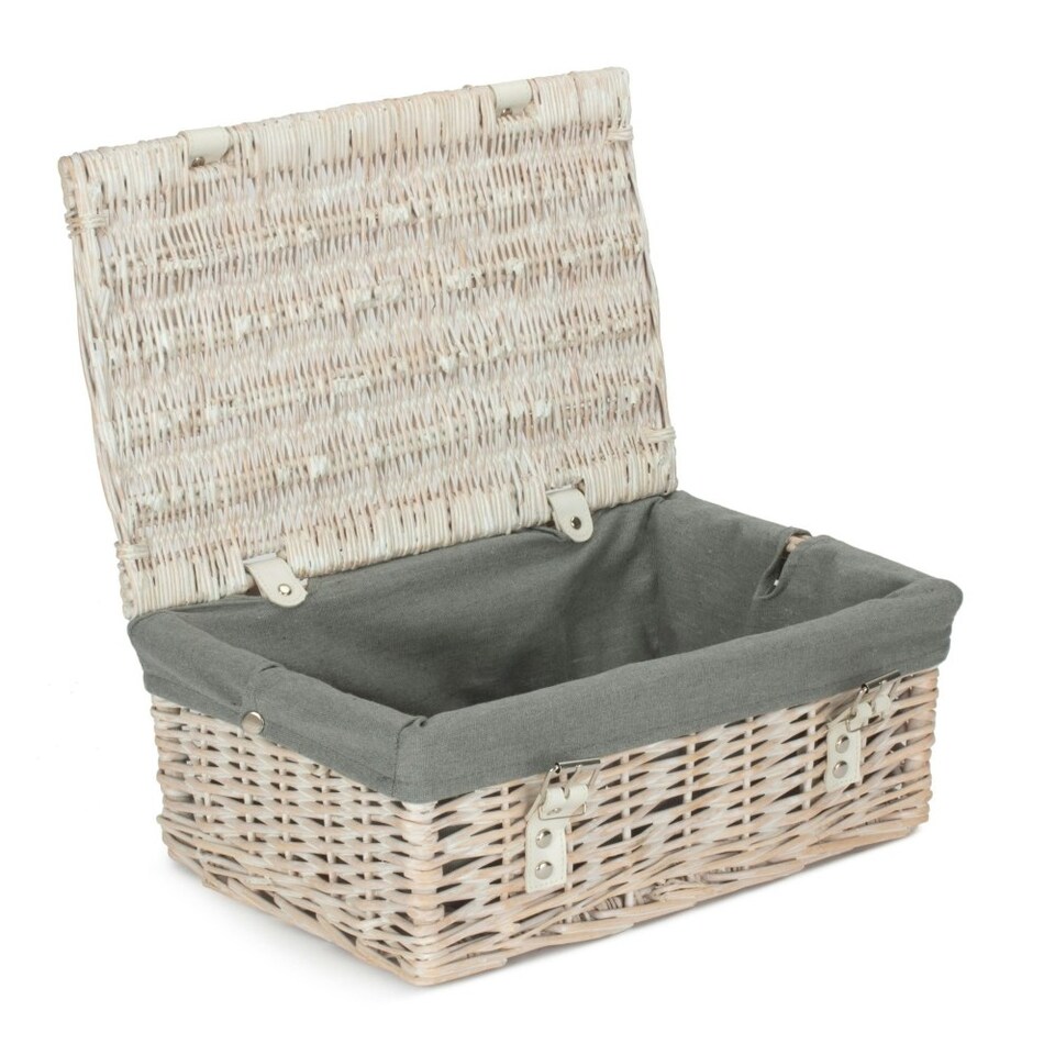 image 1 of 35cm White Wash Wicker Picnic Basket with Lining Blue | Blue | One Size
