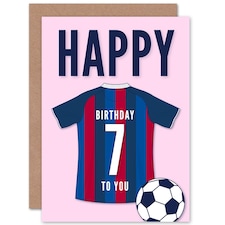 Football Strip Kit Red Striped Top Age 7 Year Old Child Kids 7th Birthday Card