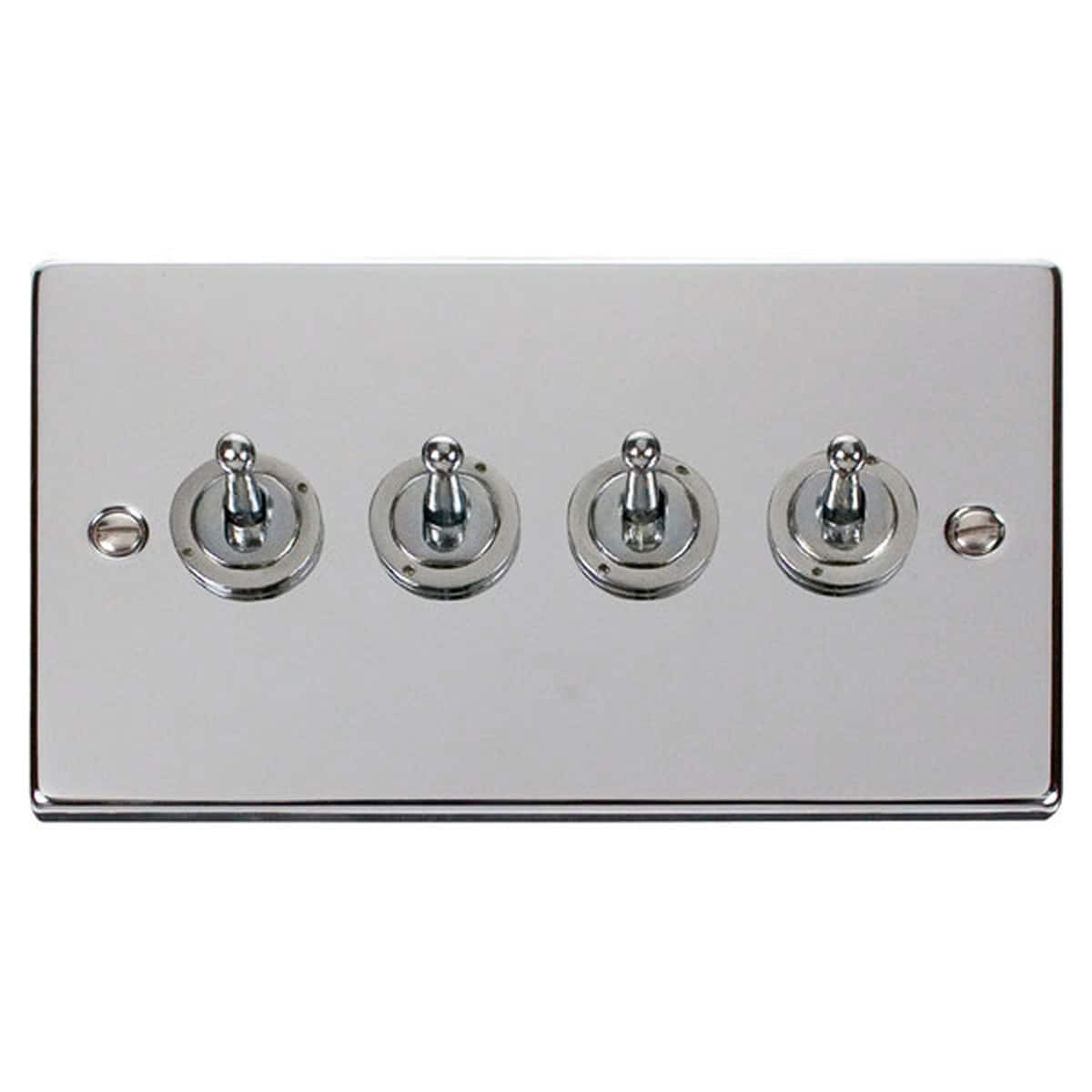 SE HOME Polished Chrome 4 Gang 2 Way 10AX Toggle Light Switch Chrome Polished Chrome