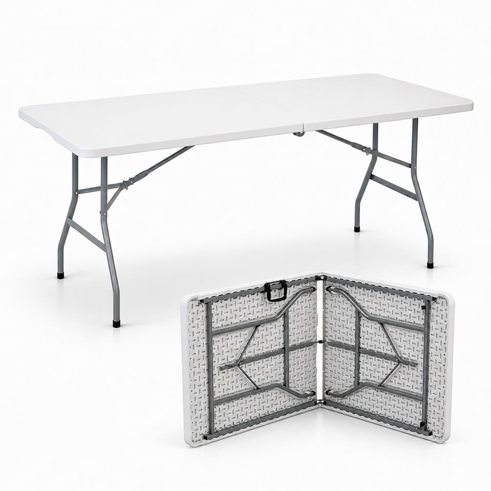 image 1 of 5ft Folding Trestle Table Heavy Duty Catering Garden Party 1.5m | White