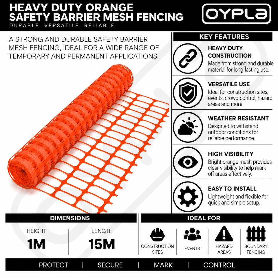 image 1 of Heavy Duty Orange Safety Barrier Mesh Fencing 1mtr x 15mtr | Orange | 1