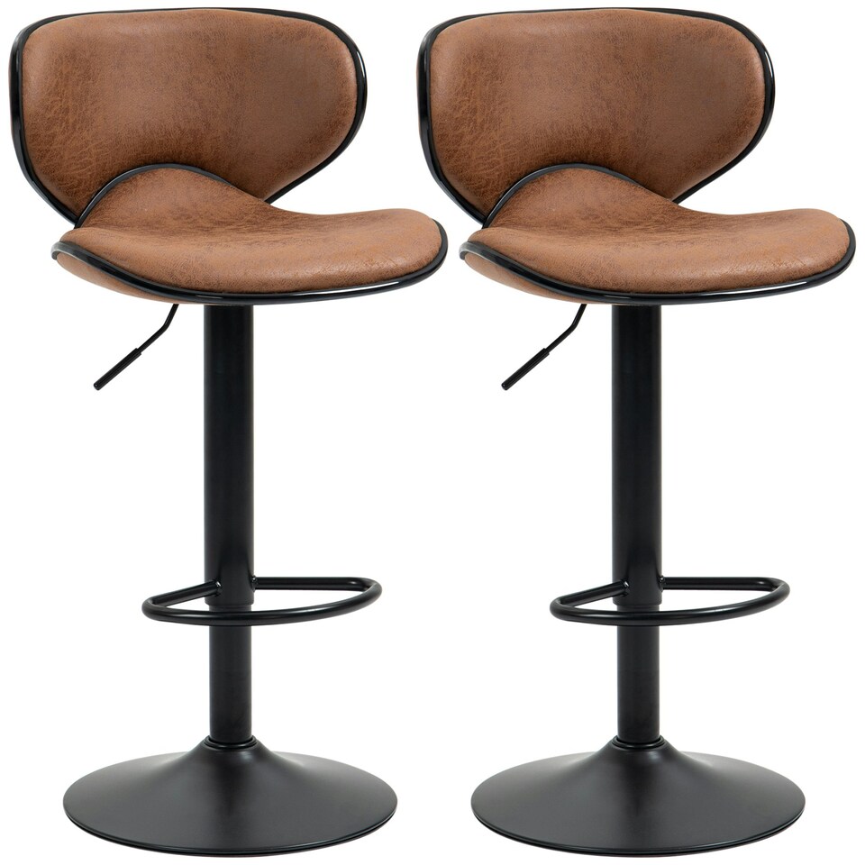 image 1 of HOMCOM Bar Stool Set of 2 Microfiber Cloth Adjustable Armless Chairs Brown