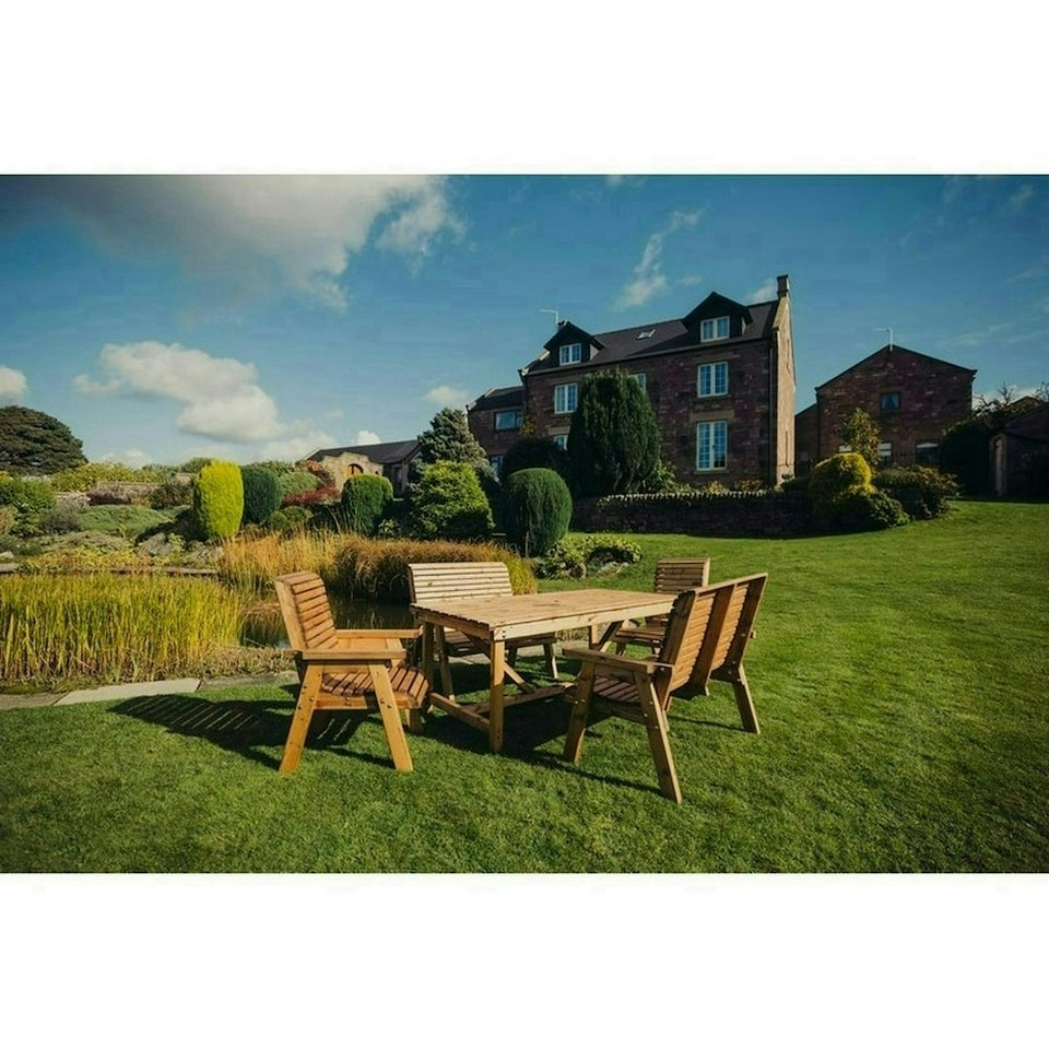 image 1 of Valley 6 Seater Set 2XC 2XB - Timber - L220 x W330 x H95 cm - Minimal Assembly Required - Set of Waterproof Cushions Included