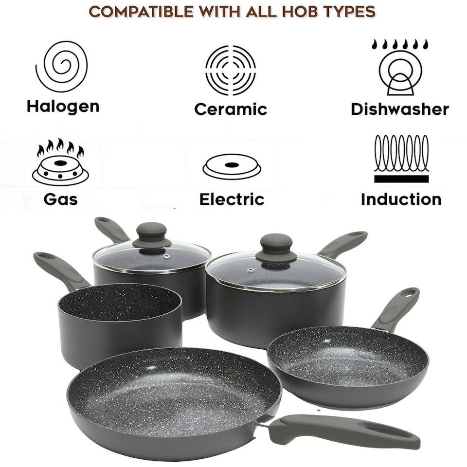 image 1 of Durastone 5 Piece Grey Non-Stick Cookware Set - Aluminium Pots & Frying Pans