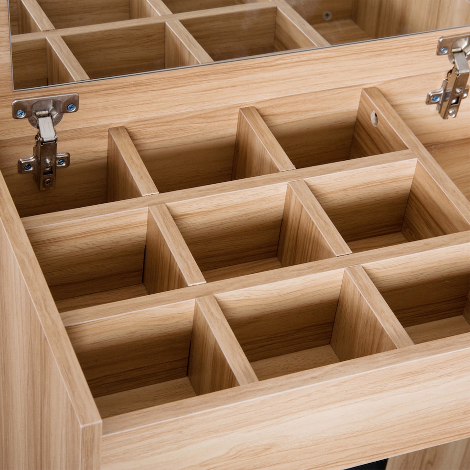 image 1 of HOMCOM Dressing Table with Mirror and Stool, Vanity Makeup Table with Flip Up Mirror, Vanity Desk with Storage Unit and Padded Seat, Wood