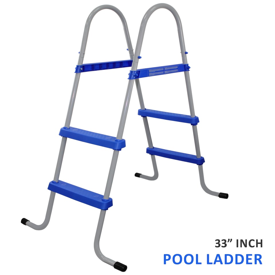 image 1 of 33 Inch Double-Sided Pool Step Ladder Metal Frame for Above-Ground Swimming Pools