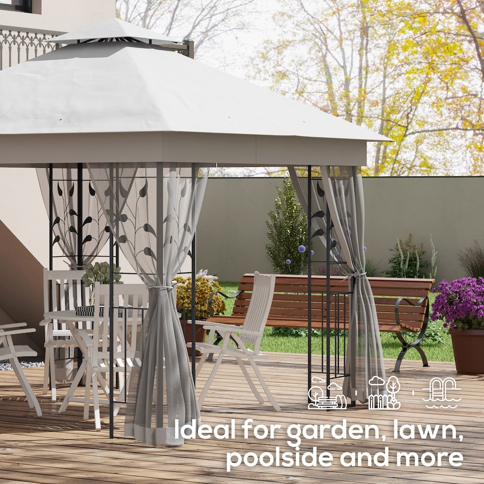 image 1 of Outsunny 3m x 3m Garden Gazebo, Double Roof Outdoor Gazebo Canopy Shelter with Netting, Solid Steel Frame, for Garden, Lawn and Deck, Light Grey